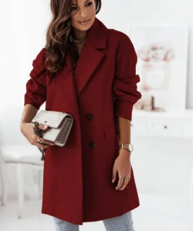 Double-breasted Woolen Coat with Blazer Collar